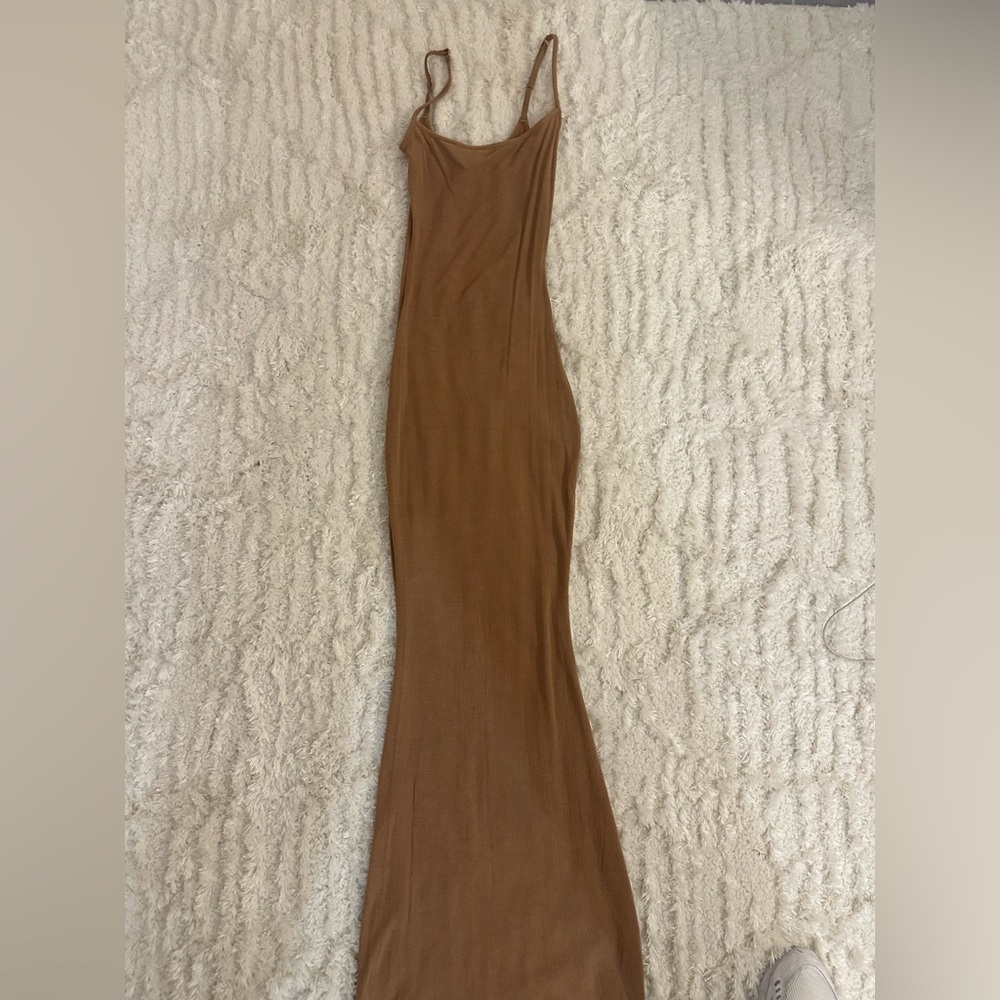 SKIMS Elegant Brown Maxi Dress